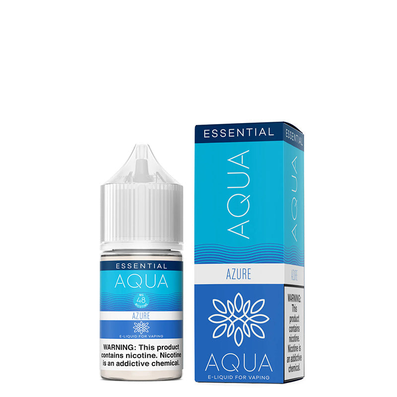 A 30ml bottle of AZURE AQUA Synthetic Salts with a warning sign and a box next to it - Vaper Corner