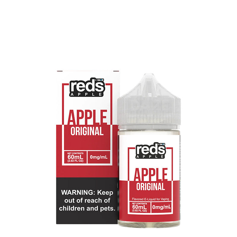 A box of Apple Reds Apple eJuice with a warning sign and a 60ml bottle next to it - Vaper Corner