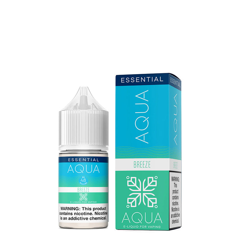 A 30ml bottle of BREEZE AQUA Synthetic Salts  with a warning sign and a box next to it - Vaper Corner