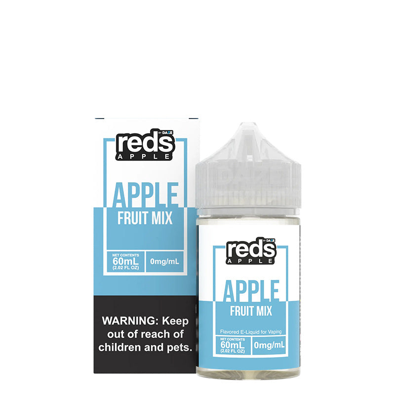 A box of Fruit Mix Reds Apple eJuice with a warning sign and a 60ml bottle next to it - Vaper Corner