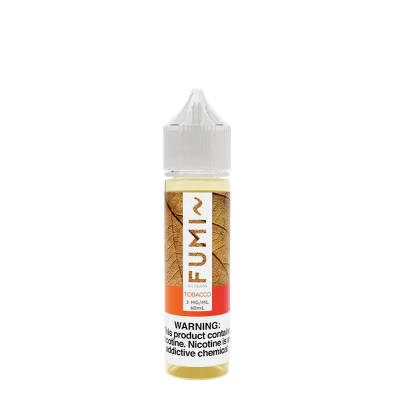 A 60ml bottle of Fumi Tobacco Fumizer eLiquid with a warning sign - Vaper Corner