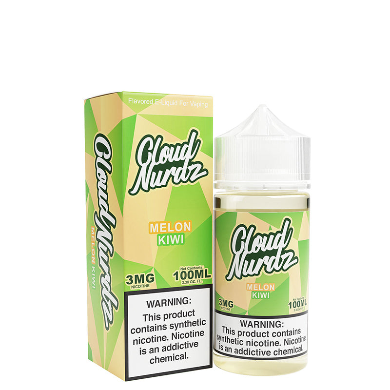 A box of Kiwi Melon TFN Cloud Nurdz with a warning sign and a 100ml bottle next to it - Vaper Corner