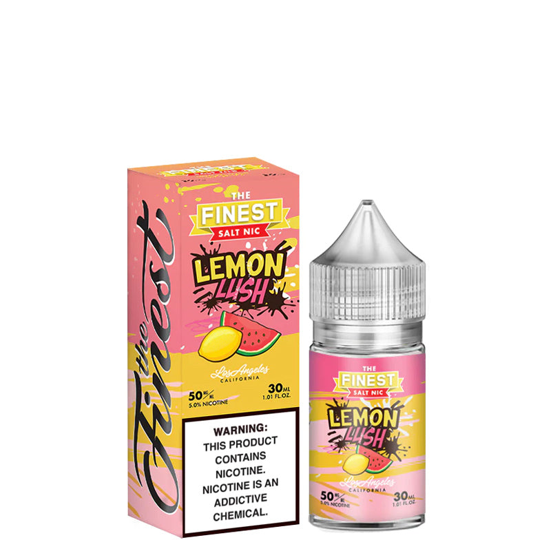 A box of Lemon Lush Finest Signature with a warning sign and a 30ml bottle next to it - Vaper Corner