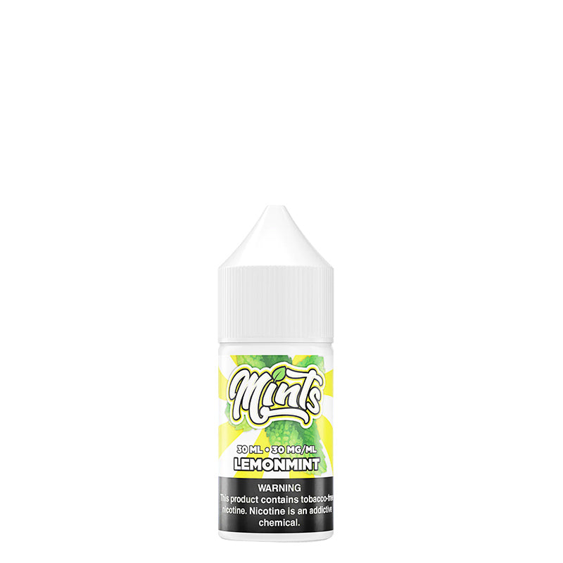 A 30ml bottle of Lemonmint Mints Salt eLiquid with a warning sign - Vaper Corner