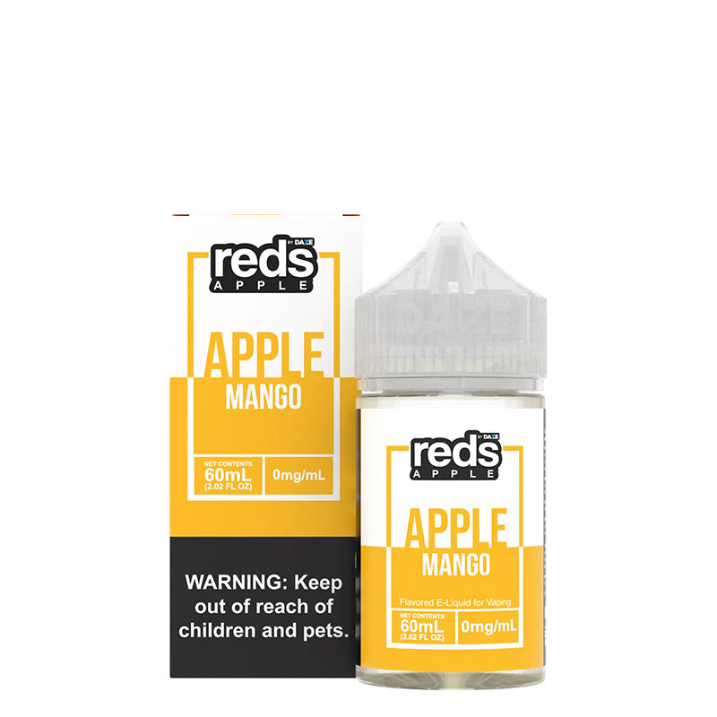 A box of Mango Reds Apple eJuice with a warning sign and a 60ml bottle next to it - Vaper Corner