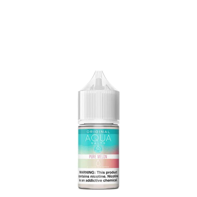 A 30ml bottle of Pure Melon AQUA Synthetic Salts with a warning sign - Vaper Corner