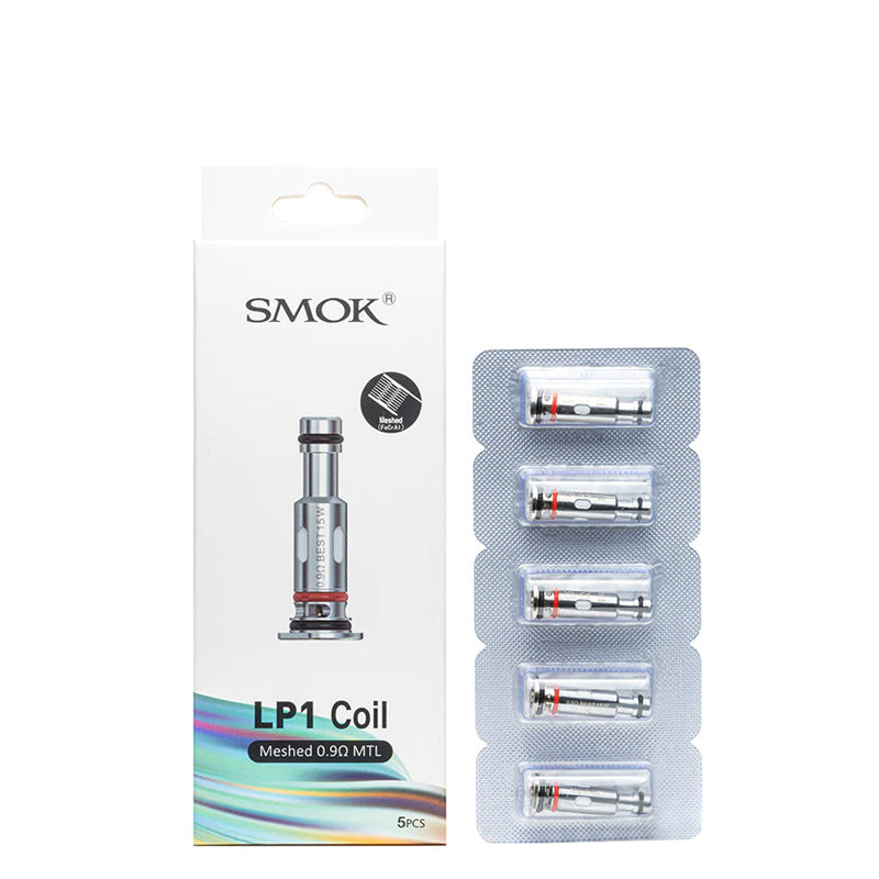 A box of SMOK LP1 Replacement Coils Meshed 0.9 ohm MTL and a pack of five coils next to it - Vaper Corner