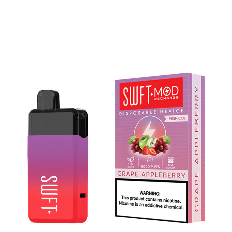 Grapple Appleberry SWFT Mod 5000 Disposable and a box with a warning sign next to it - Vaper Corner