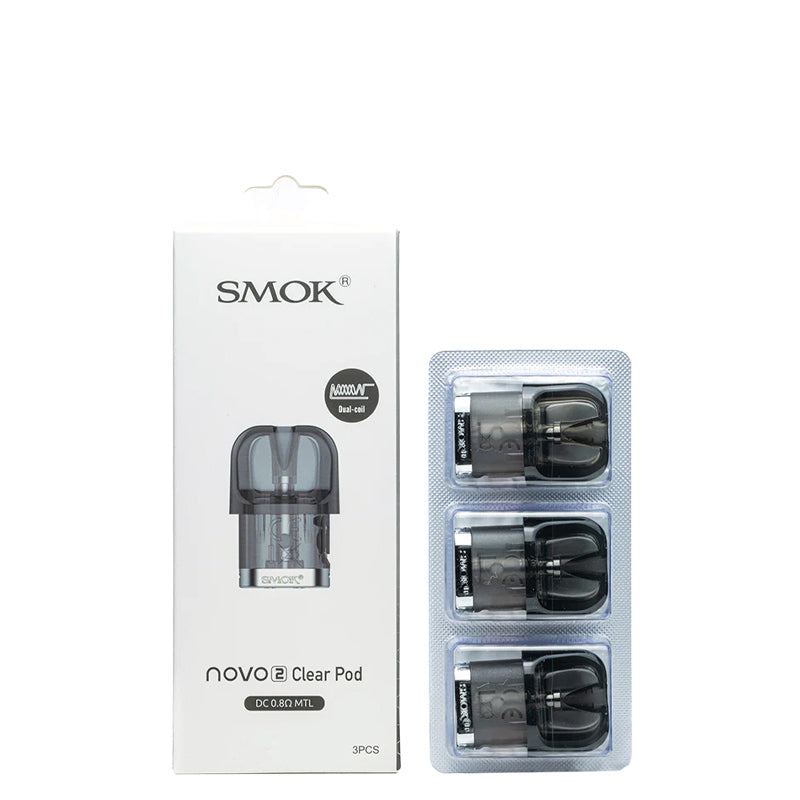 A box of Smok Novo 2 Replacement Pods 0.8ohm DC MTL and a pack of three pods next to it - Vaper Corner