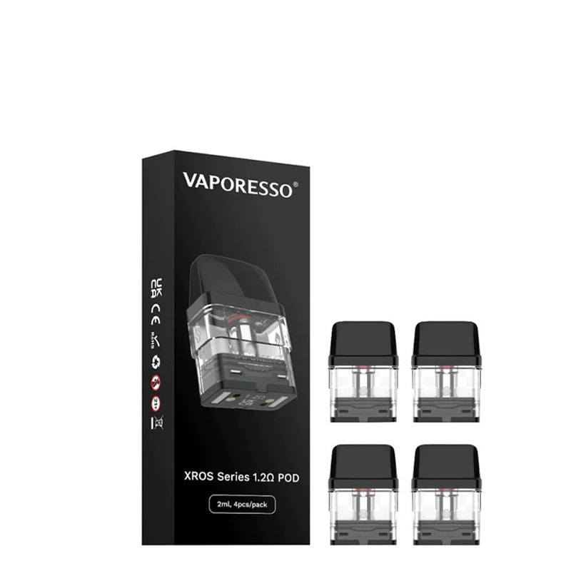 A Box of Vaporesso XROS Replacement Pod 1.2 ohm and four pods next to it - Vaper Corner