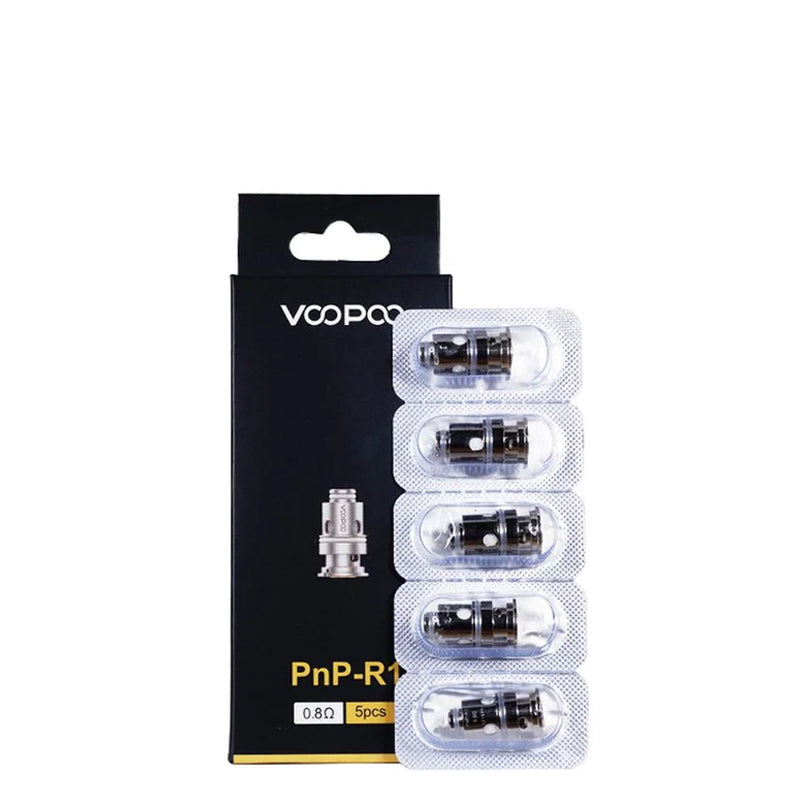 A box of VooPoo PnP-R 1 Replacement Coils 0.6 ohm and a pack of five coils next to it - Vaper Corner