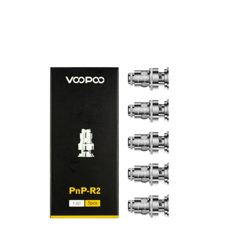 A box of VooPoo PnP-R 2 Replacement Coils 1.0 ohm and a five coils next to it - Vaper Corner